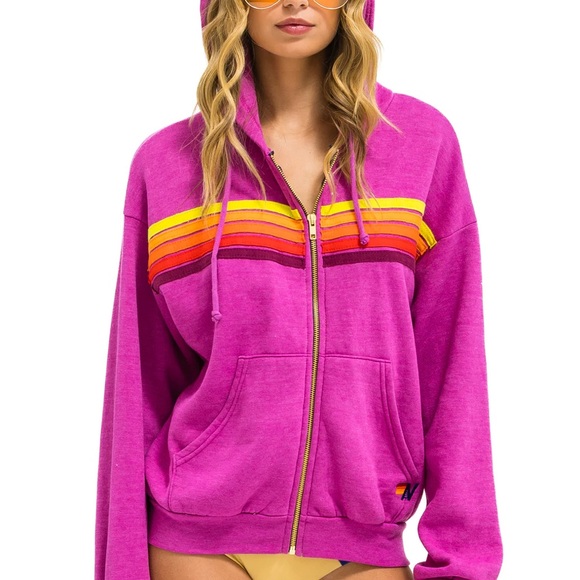 NWOT Aviator Nations 5 STRIPE RELAXED ZIP HOODIE - Picture 5 of 7